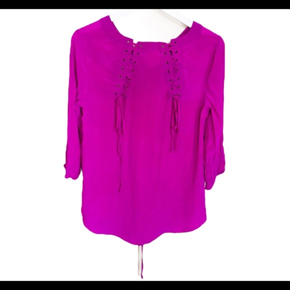 ARYN K (Anthropologie) Lace Up Blouse With 3/4 Length Sleeves Fuschia Pink Sz M - Picture 9 of 12